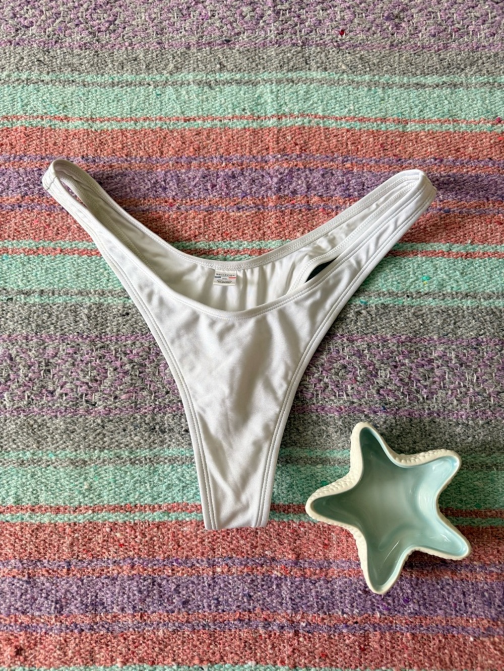 Relleciga White Bikini Bottoms High Cut Thong XXL NWOT
